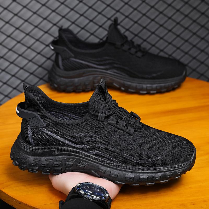 Spring 24 New Trendy Men's Shoes Korean Version Lace-up Casual Student Shoes Platform-soled Sports Flying Weaving Tide with Dad Shoes