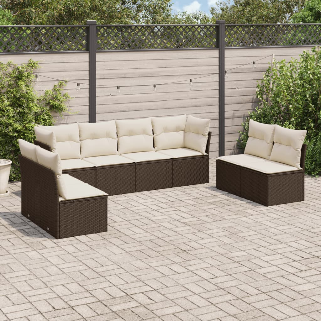 8 Piece Garden Sofa Set with Cushions Brown Poly Rattan