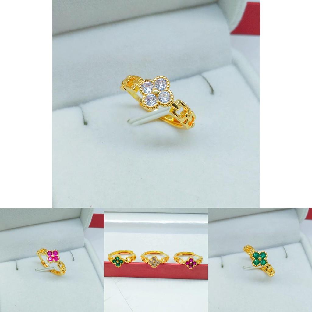 Chic Minimalist Clover Open Ring In Gold Plated Brass Colorful Gift For Girlfriend