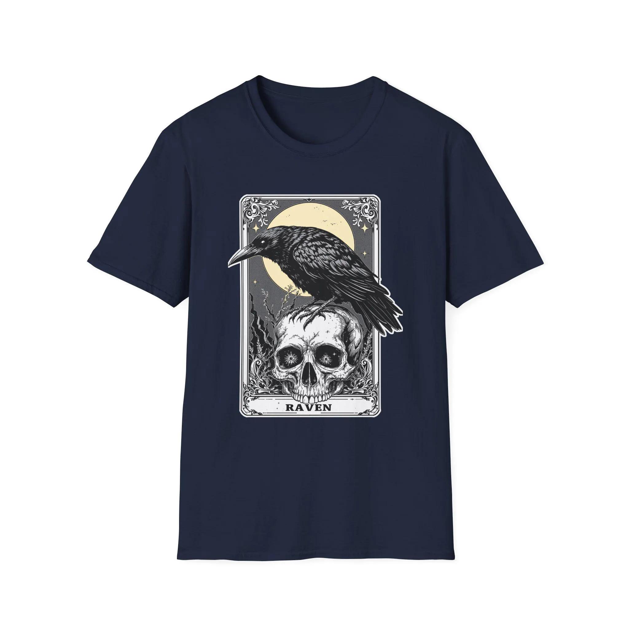 

New Street Gothicstyle Black Crow Print Soft Tshirt Crow Tarot Card Shirt Mens Top Tshirt for Streetwear 2XL