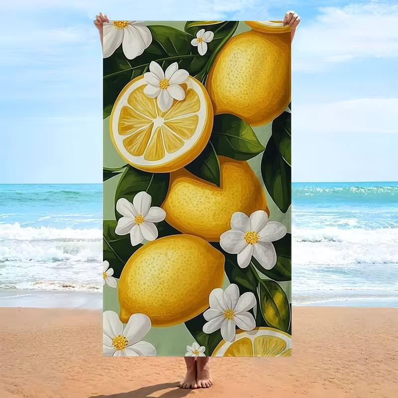 Citrus Lemon & Flower Pattern Beach Towel Lightweight Absorbent Sand-Free Towel for Adults Kids Outdoor Travel