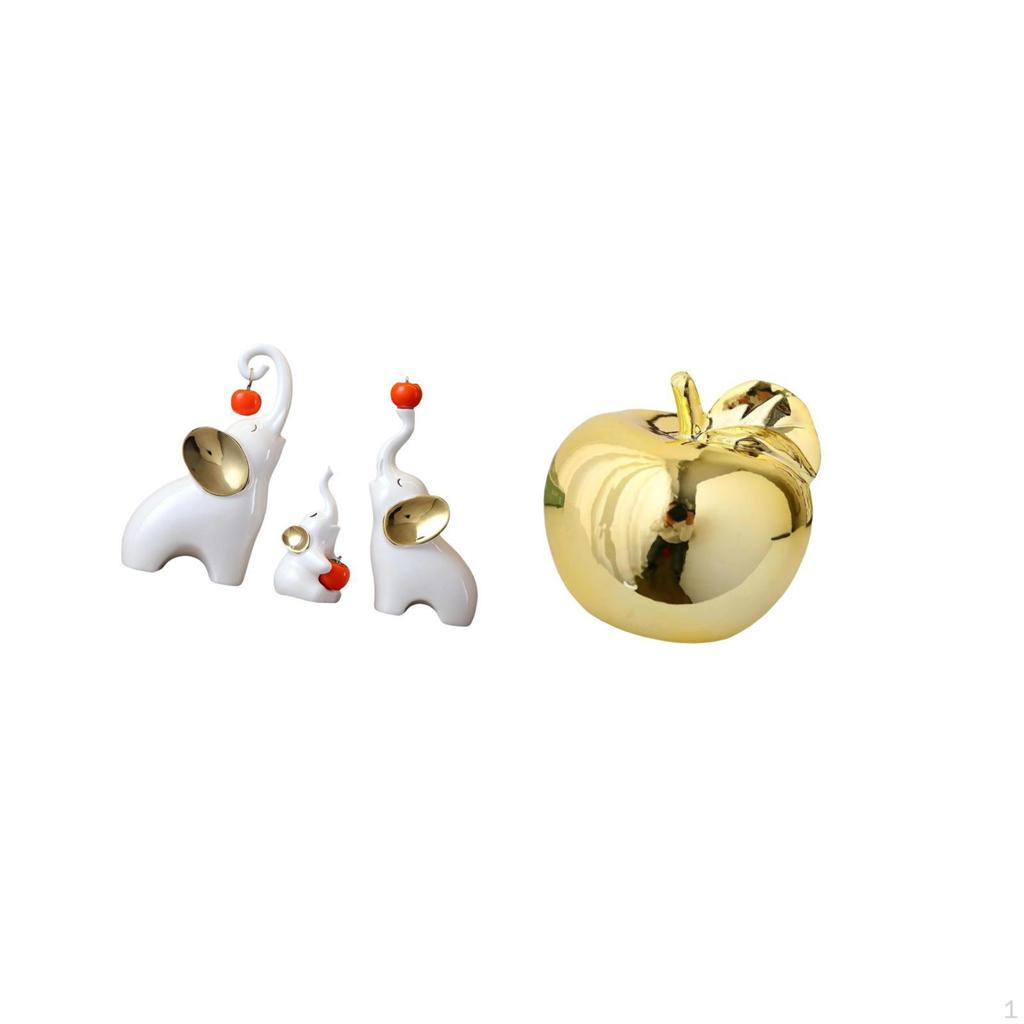 Elephant Family Figurines And Fruit Ceramic Sculpture Collection for Desk Living Room Bedroom