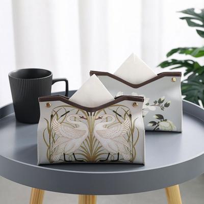 Printing Floral Paint Tissue Box PU Household Tissue Box Easy To Carry Living Room Paper Drawer