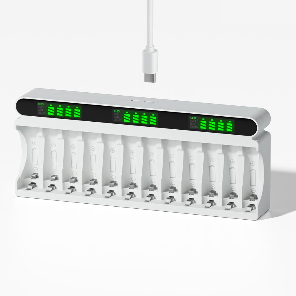 

PALO Новое гибридное зарядное устройство с интеллектуальным ЖК-дисплеем на 12 слотов, микро-USB/Type-C, быстрая зарядка постоянного тока для NiMH NiCD аккумуляторной батареи 1,2 В AA/AAA с зарядным кабелем