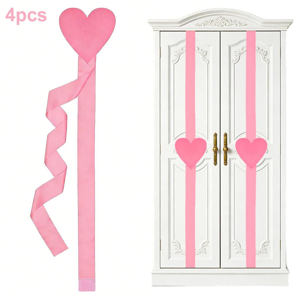 4pcs Valentine's Day Hanging Silk Ribbon Love Felt Cabinet Door Decor Large Heart-shaped Ribbons Bows for Party Wedding Holiday