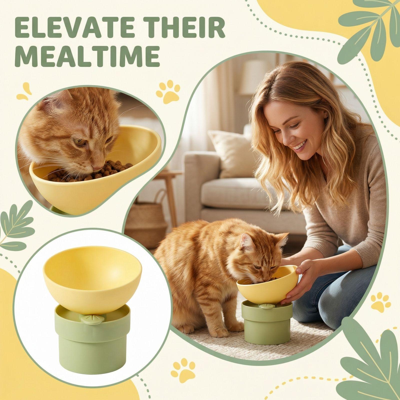

Pet Elevated Bowl With Neck Support Large Capacity Cats Food Bowl For Cats One Size жовтий