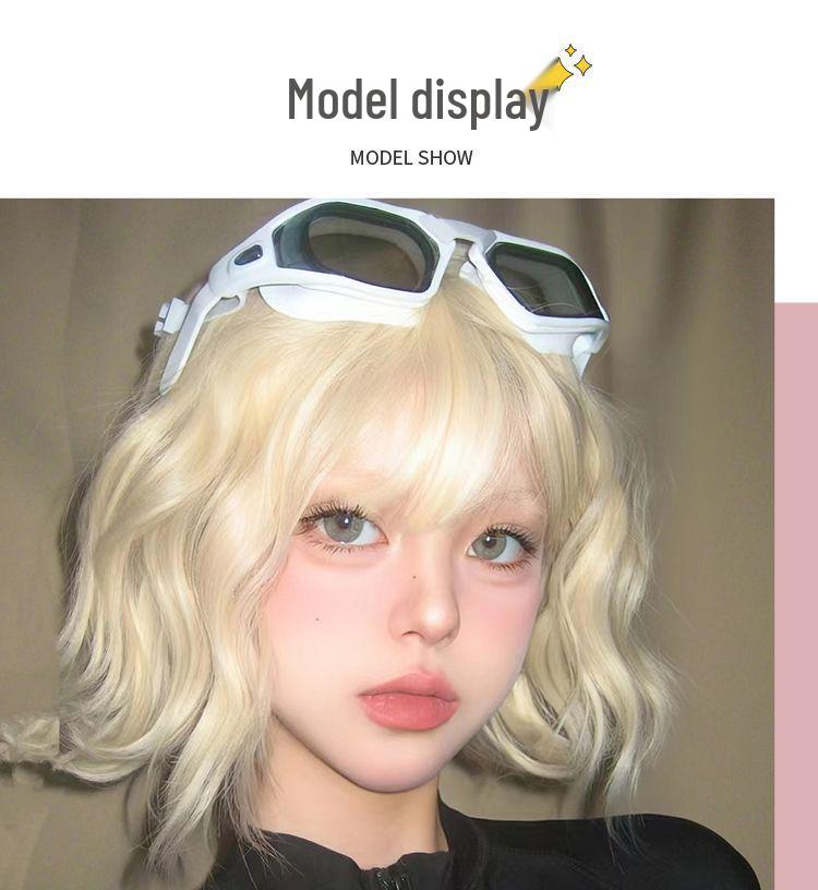 Kurze weiße gelockte Lolita-Perücke für Damen – Modische, jugendliche und süße Simulationshaarabdeckung