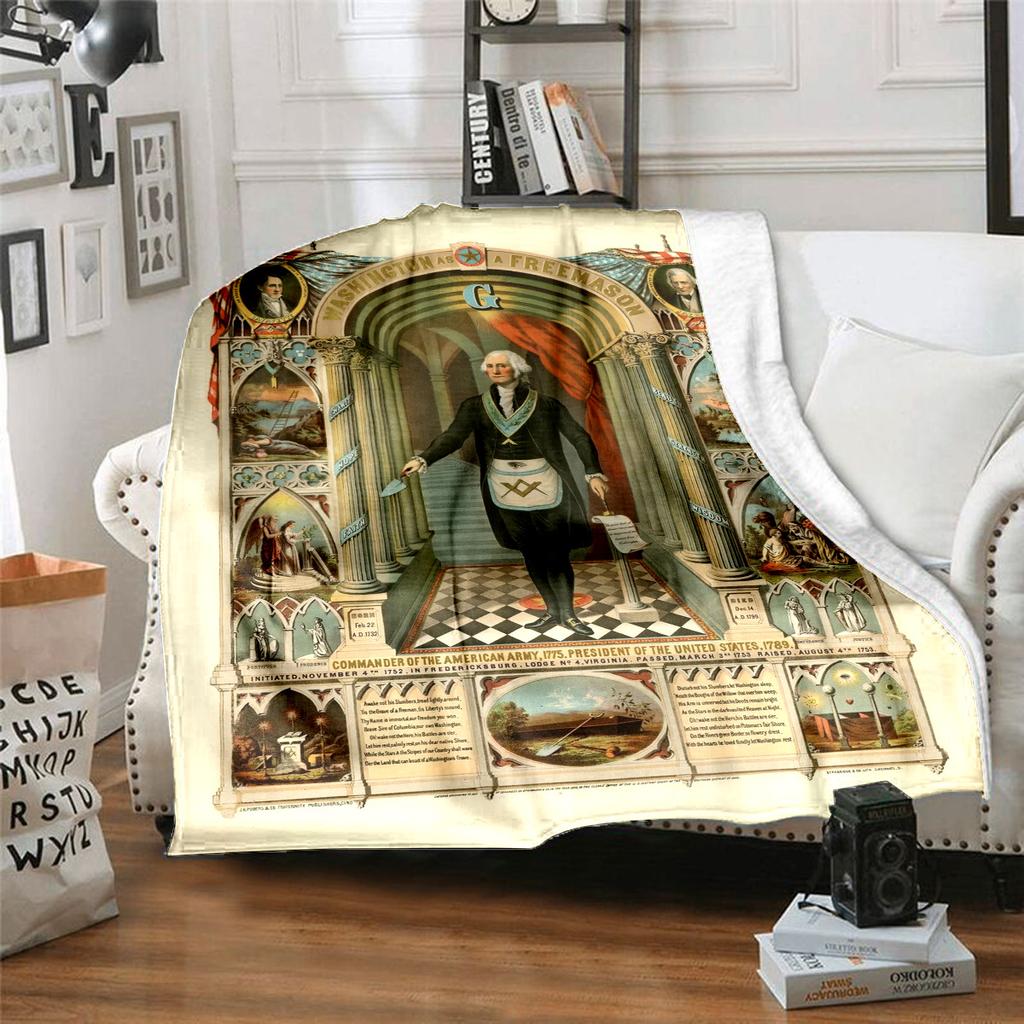 1PC  Freemason Poster Masonic Symbols  Soft Comfortable Throw Blanket Suitable All Seasons Great Gift Idea Home Office Travel