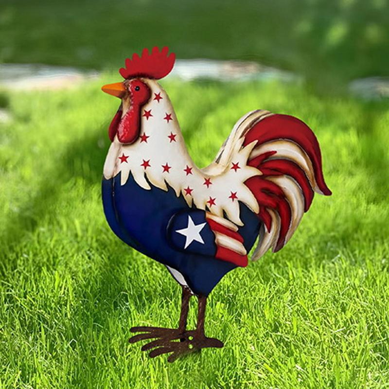 

Металлическая патриотическая статуя петуха, деревенские знаки для двора, декор крыльца, садовая скульптура петуха для 4 июля, День независимости США Главная 1pcs