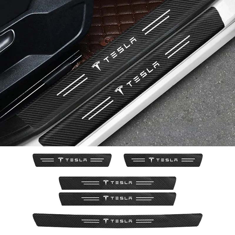 Car Door Sill Stickers Carbon Fiber Door Sill Film Car Sticker for Tesla Model 3 Y X S P100D P85D 200 Logo Car Accessories