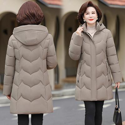 Mid-length Cotton Jacket Women's Winter Middle-aged Mother Simple Loose Thick Warm Fashion Simple Slim-fit Jacket