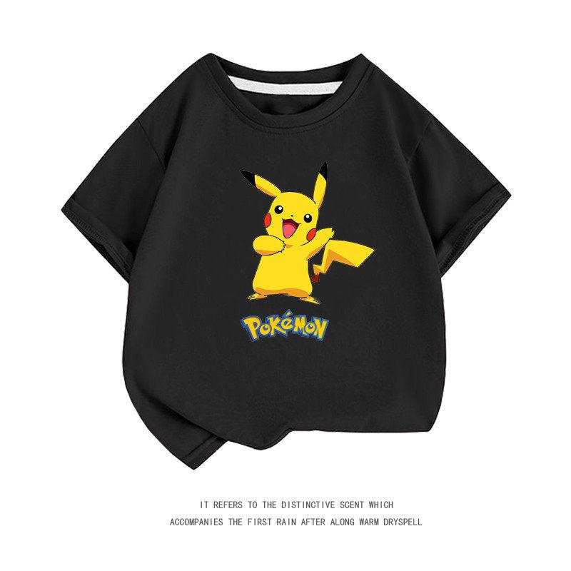 Summer New PokémonPikachu Shortsleeved Tshirt for Boys and Girls Middlesized and Largesized Cartoon Casual Top Trendy Design