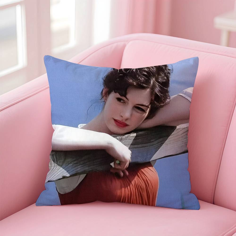 Actor A-Anne H-Hathaway Pillow Case Pattern Printing Pillowcase Living Room Sofa Cushion Cover Bedroom Room Decor