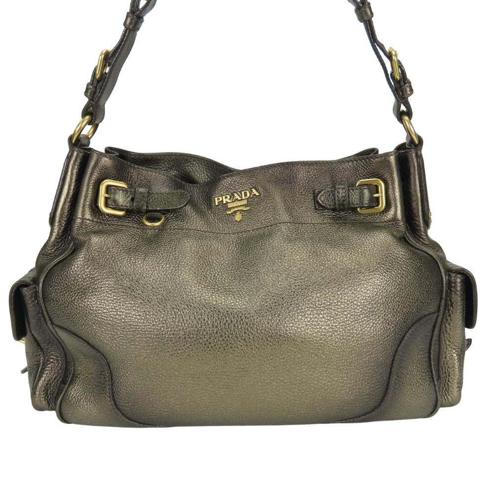 Used PRADA Shoulder Bag leather Bronze gold Brown casual
