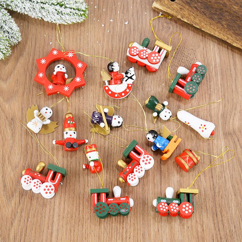 Wooden Train Pendants Christmas Tree Mini Hanging Doll Ornaments Decoration for Home Navidad Noel Xmas New Year Gifts