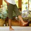 Women's Summer Fashion Color Elastic Waist Cotton Linen Five Quarter Pants Casual Loose Rolled Edge Pocket Shorts