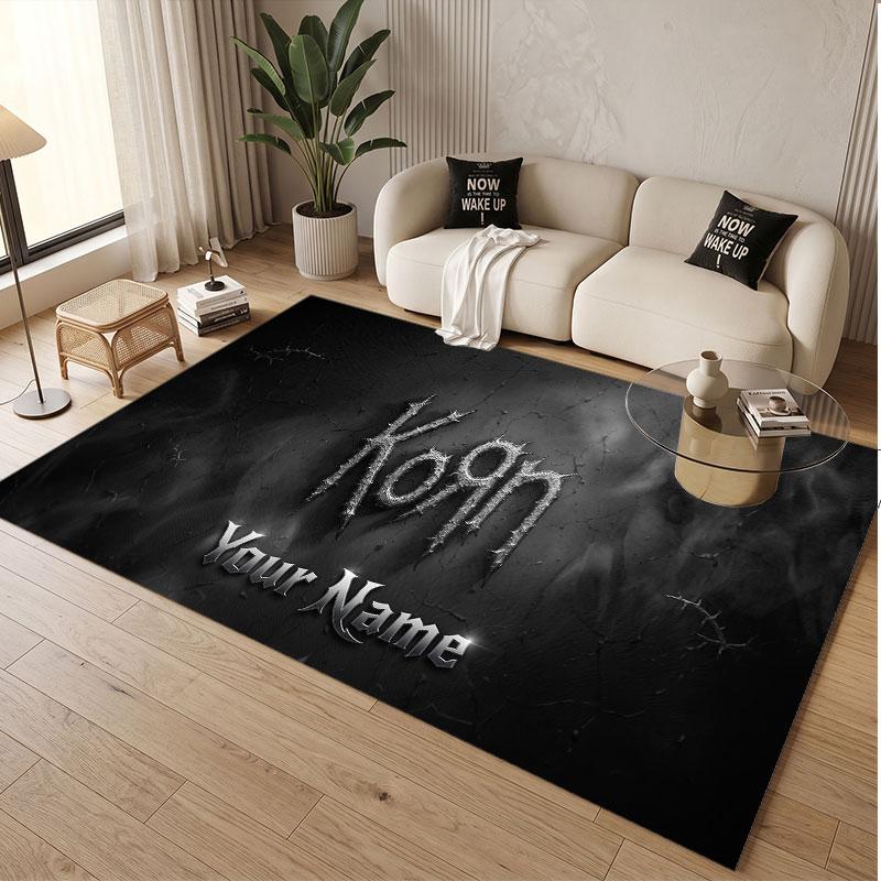 Custom Rug Korn Pattern Print Name Text Soft Non‑Slip Floor Carpet for Home Indoor Decoration