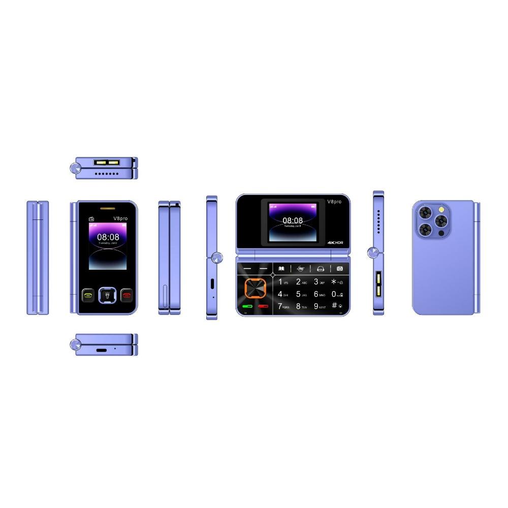 

V8pro Двоекранний Розкладний Телефон-книжка Функціональний Телефон 2G для Літніх Людей Іноземною Мовою Велика Кнопка Ліхтарик