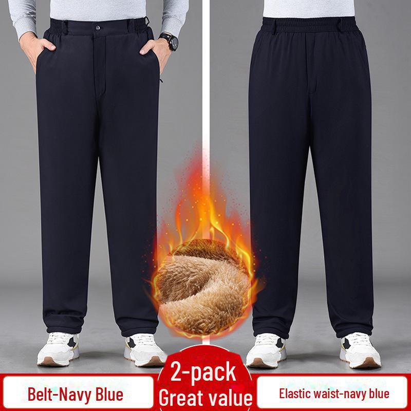 Pánské zesílené ležérní zimní kalhoty - Hřejivé bavlněné sametové kalhoty pro středního věku a starší