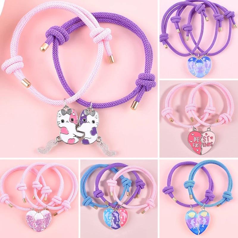 2Pcs Heart-shaped Stitching Bracelet Magnet Pendant BFF Friendship Handmade Weaved Jewelry Birthday Gifts for Kids Women 2026