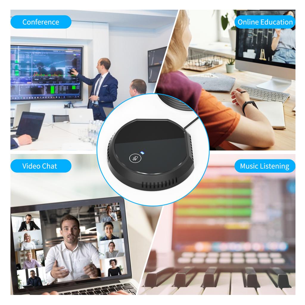 Desktop USB Conference Speakerphone Microphone 360° Play PC Computer Mic Support BT Speaker Touch-Sensor Buttons Function