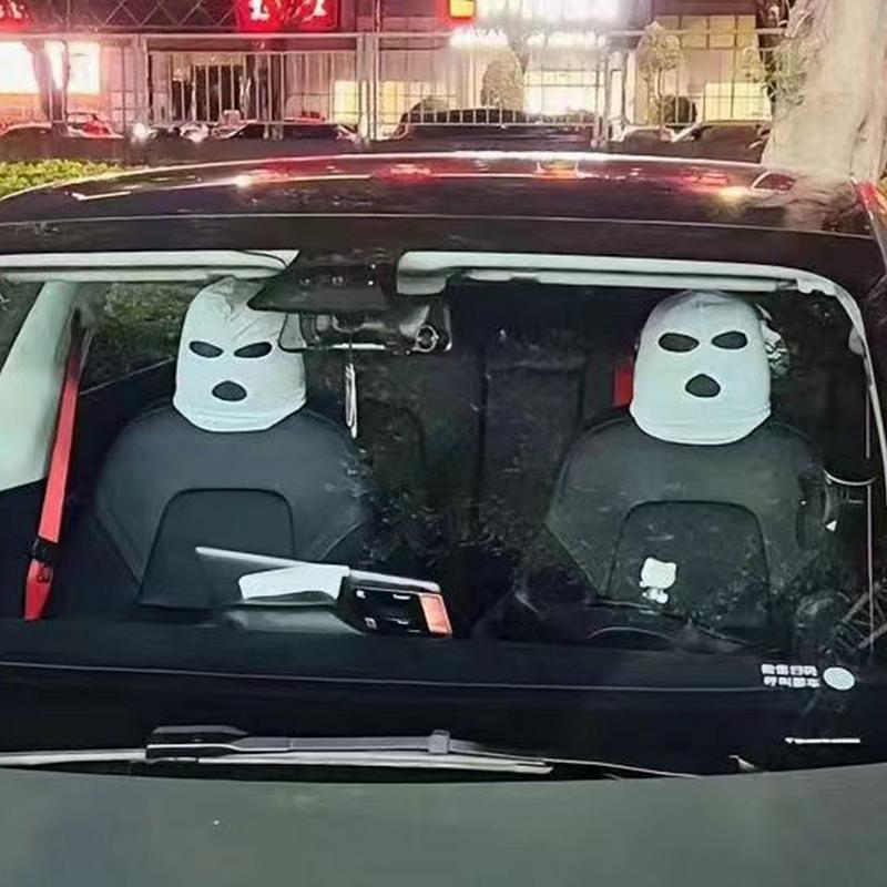 3-hole Car Seat Headrest Full Face Cover Ski Mask Hat Anti Ash Protection For Car Interior Seats Funny Cover Decoration