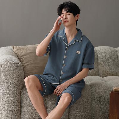 Neuer Sommer dünner Baumwolle Herren Pyjama Set kurzärmliger Cardigan einfarbig Herren Pijama Hauskleidung Oberteile und Shorts 2-teilig/Set Nachtwäsche