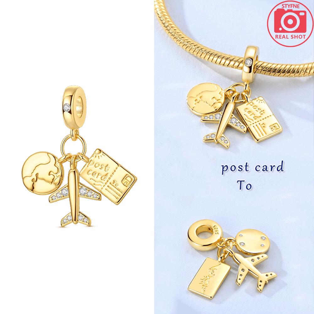 Pink Perfume Bottle Airplane Pendants Heart Cat Drawing Board Firefly Genuine Copper Bead Fits Bracelets Jewellery DoItYourself Women