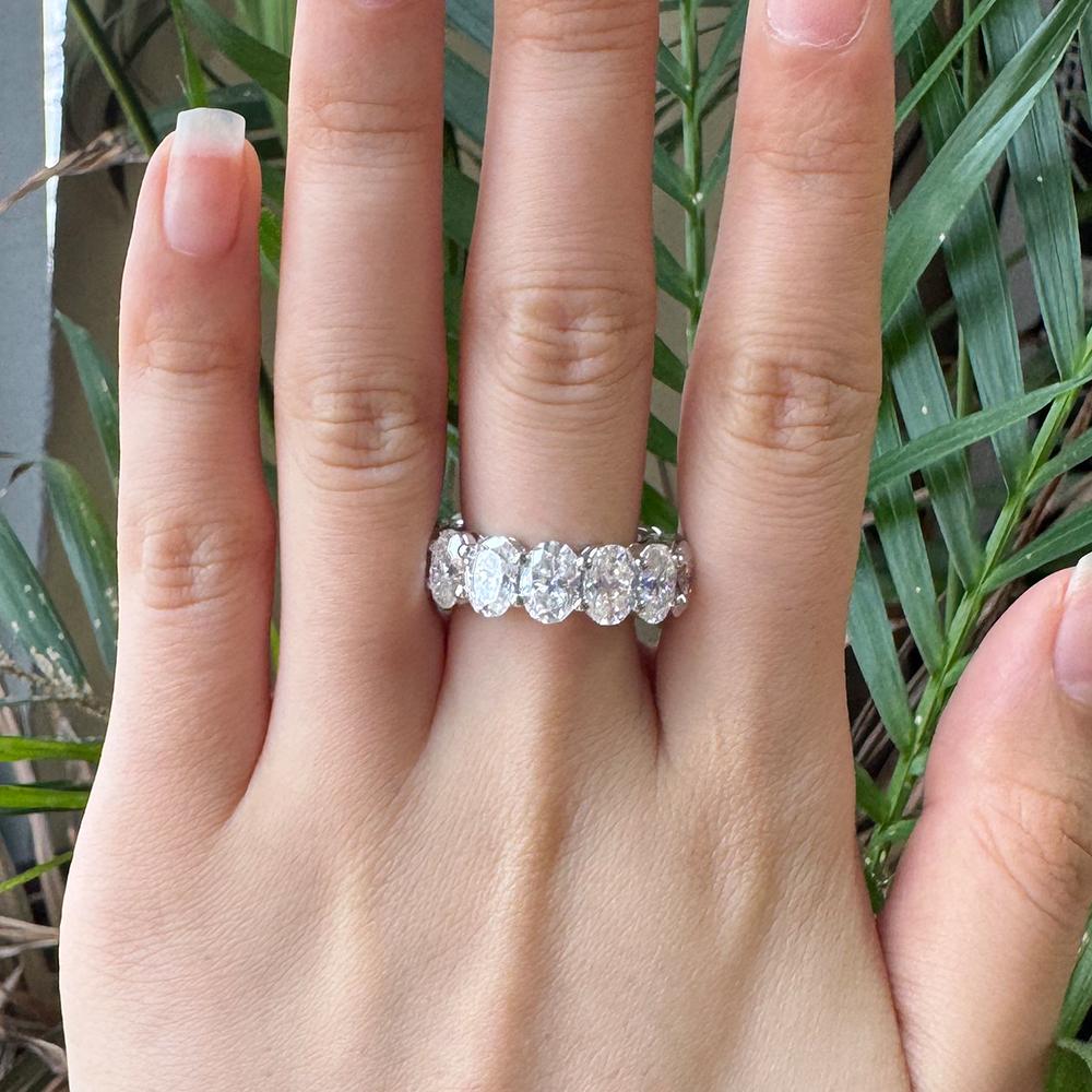 5x7mm Oval Cut Moissanite Full Eternity Wedding Band 18K White Gold Plated Bridal Anniversary Ring for Women  CopperJewelry