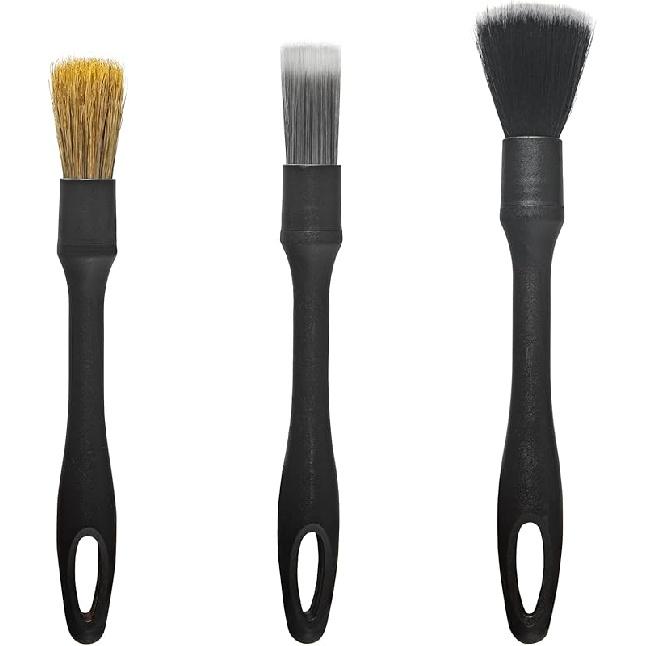 Detailing Brush Set - 5 Different Sizes Premium Natural Boar Hair Mixed Fiber Plastic Handle Automotive Detail Brushes for Cleaning Wheels, Engine,