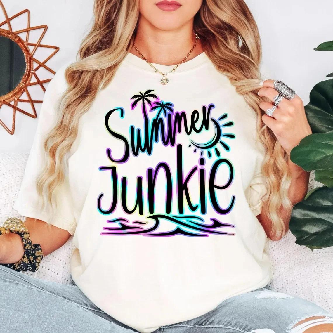 Summer Junkie  Shirt Ocean Wave Tropical Beach Graphic Tee M