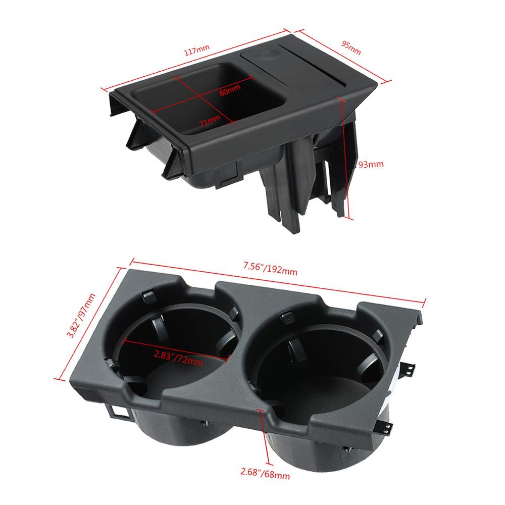 Car Front Center Console Drink Cup Holder + Coin Holder Tray for BMW 3Series E46 1998 2004 Black