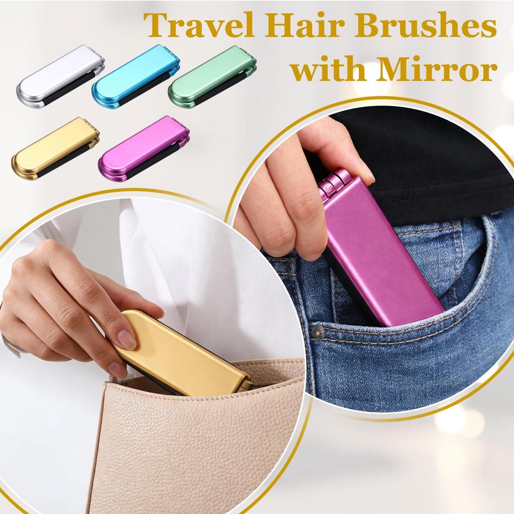 uxcell Mini Compact Travel Hair Foldable Hair Pocket with Makeup Compact Massage Comb for for and Everyday 2-Pack Brush, Brush, Size, Mirror, Bags,