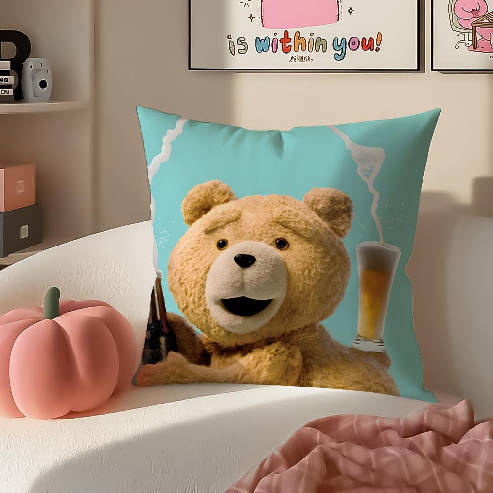 Movie TedTeddy Bear Cute Cushion Cover Pillowcase Short Plush Invisible zipper Room Sofa Cushion Cover