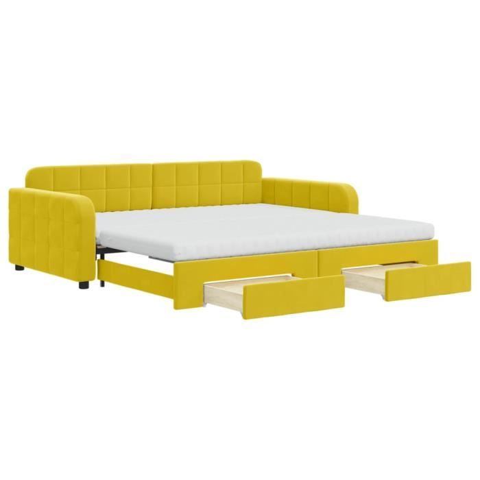 VidaXL Lit de jour avec gigogne et tiroirs jaune 100x200 cm velours 3197013