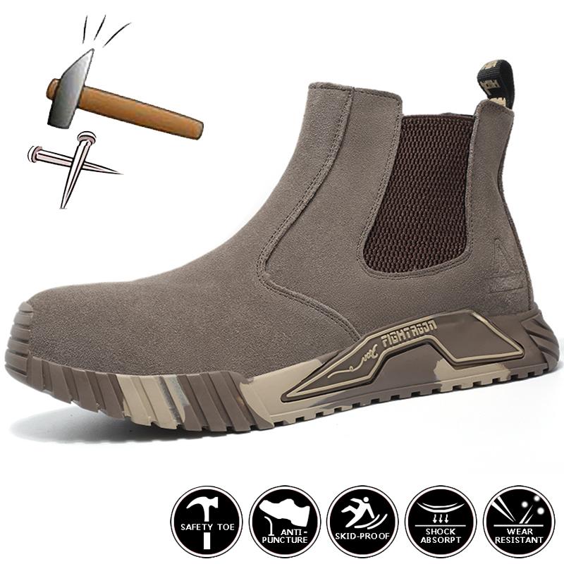 Work Boots Safety Steel Toe Shoes Men Chelsea Boots Anti-Scald Welding Shoes Anti-Smash Indestructible Boots Work Safety Shoes