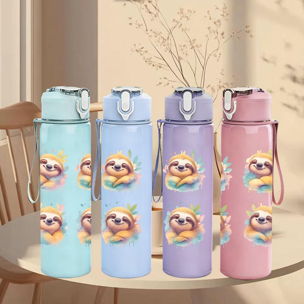 1PC Cute Sloth Group 750ml Color Plastic Sports Water Bottle Leakproof Flip Straw Lid Suitable for Sports Office Home Use