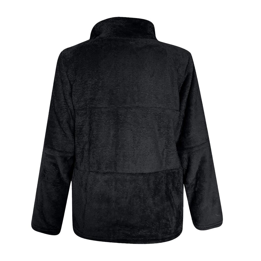 Ladies Solid Color Fashion Casual   Imitation Zipper Cardigan Plush Warm Coat