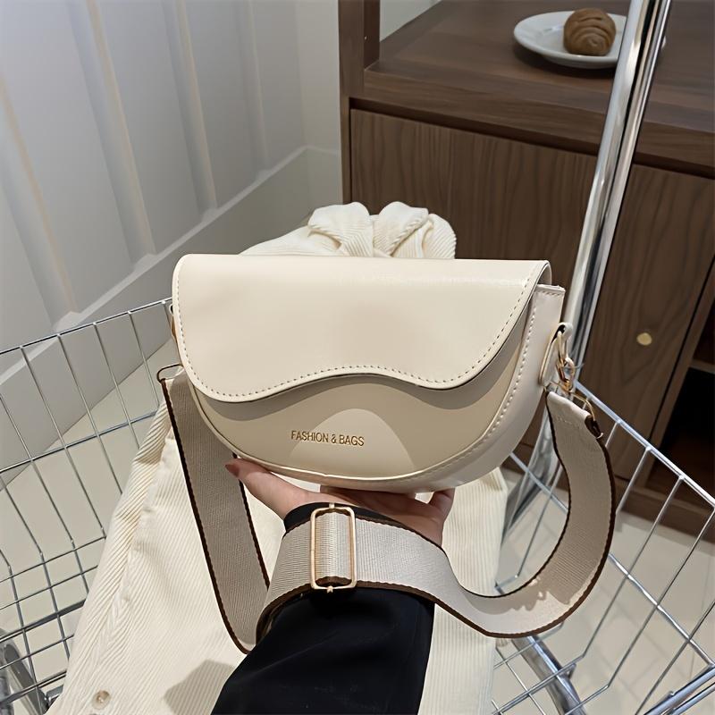 One Women's PU Fashion Saddle Bag Small Bag with Wide Shoulder Strap and Cover Closure Single Shoulder Crossbody Bag