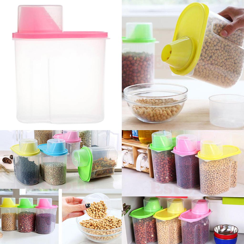 Home Kitchen Cereal Dispenser Candy Food Storage Box Containers Bins , 1.9L Pink