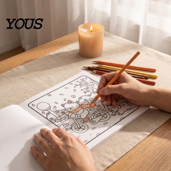 Drawing Pads for Colored Pencils Cozy Village Coloring Book, Thickened Cotton Pulp Paper, Stress Healing Cartoon Illustrations Relief Portable