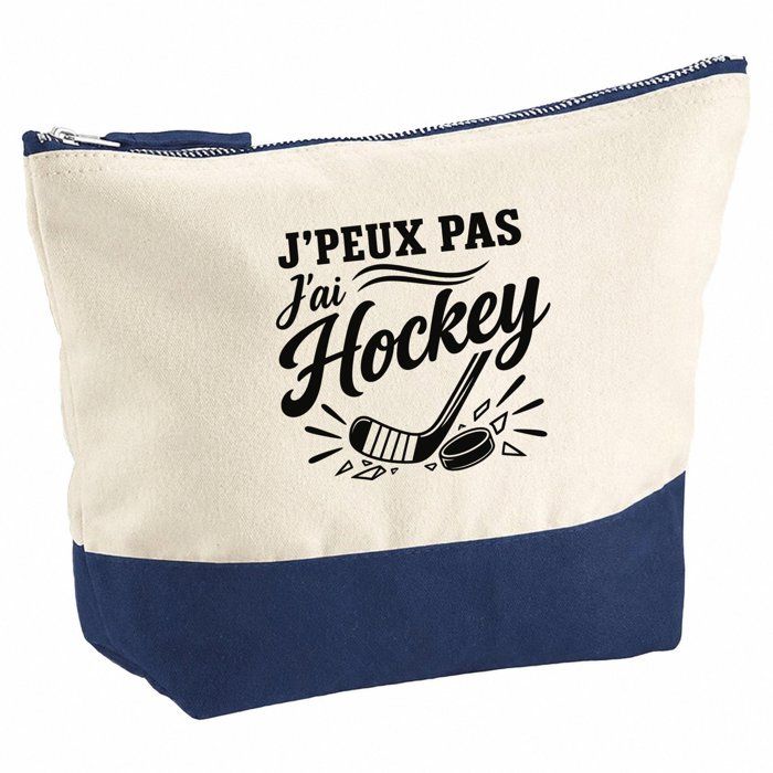 Pochette Grand Format J’peux pas j’ai Hockey J'peux pas minimaliste | Coton Bicolore 5 L 33 × 23 cm Zip Métal | Trousse de Toilette