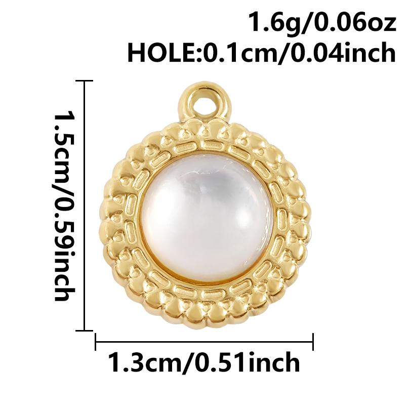 2pcs White Shell Oil Dripping Charm Real Gold Plated Love Round Water Droplet Stainless Steel Charms For Jewelry Making Supplies