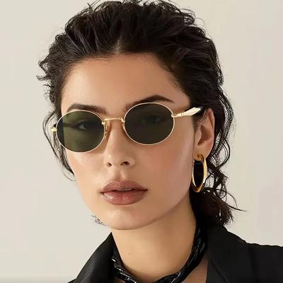 Non-polarized Small Frame Metal Oval Casual Sunglasses Women Fashionable Punk Style Sunglasses
