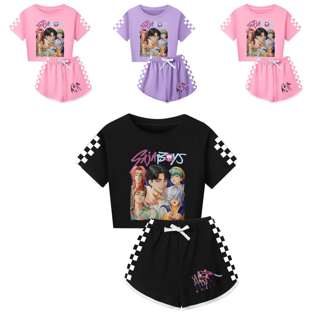 Kpop Demon Hunters Saja Jongens Print Volwassen Kind Korte Mouw Korte Broek Familie Pyjamaset Voor Gezellige Nachtkleding