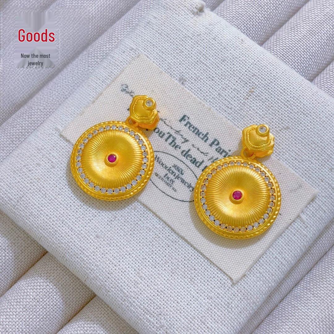 2026 Antique Gold Brushed Peace Buckle Necklace: Micro-Inlaid Clavicle Chain