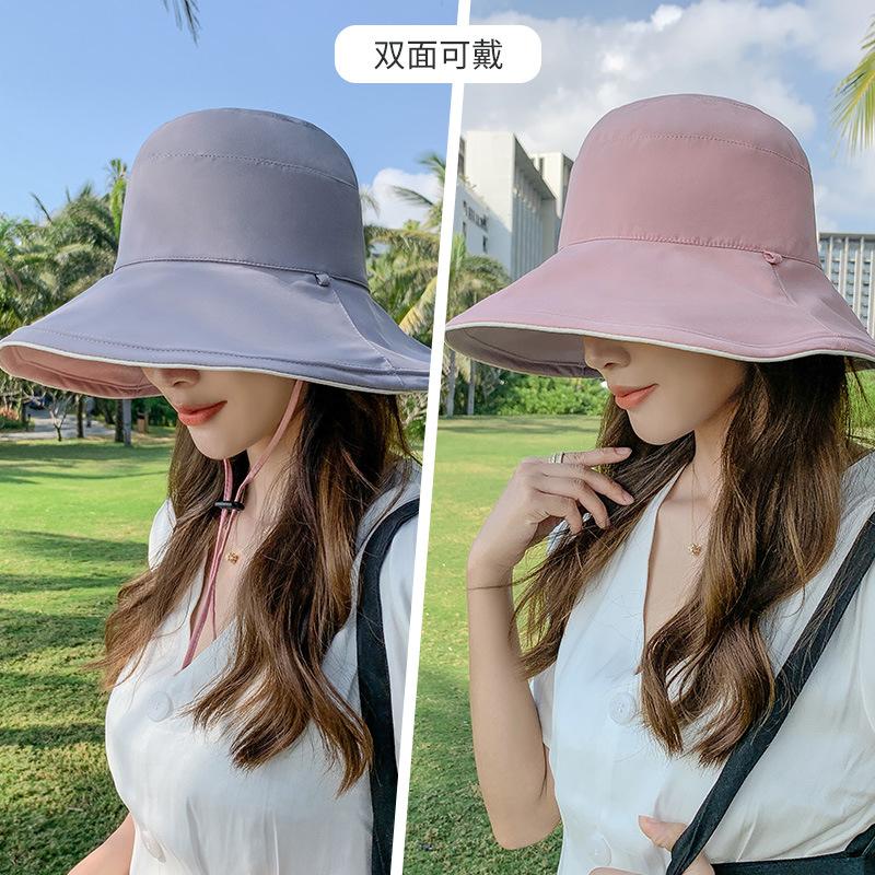 New Hat Big Eaves Double-sided Bucket Hat Women's Summer Sun Hat Face Cover Sun Protection Hat UV Protection Sun Basin Hat