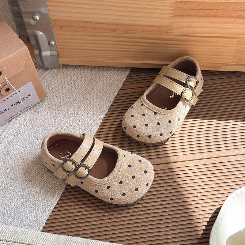 Kids Polka Dot Double Buckle Decor Mary Jane Flat Shoes 21