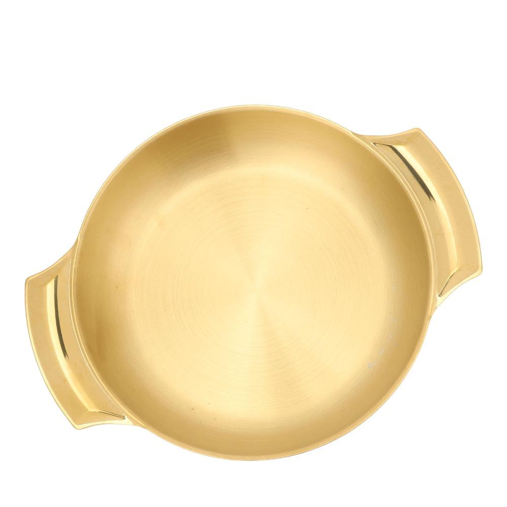 Stainless Steel Paella Pan Heat Resistance Double Ear Flat Bottom Skillet Gold Uniform Heating Frying Pan Home Kitchen