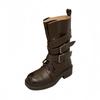 2025 autumn and winter new dark wind belt buckle locomotive boxing boots women's thick-soled retro wind tube knight boots women